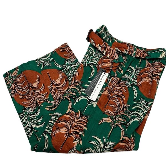 Nicole Miller Pants Womens S Green Tropical Linen Flax Wide‎ Leg Coastal Beachy - Picture 1 of 11